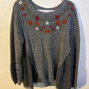 Knox Rose Charcoal Sweater with Floral Embroidery